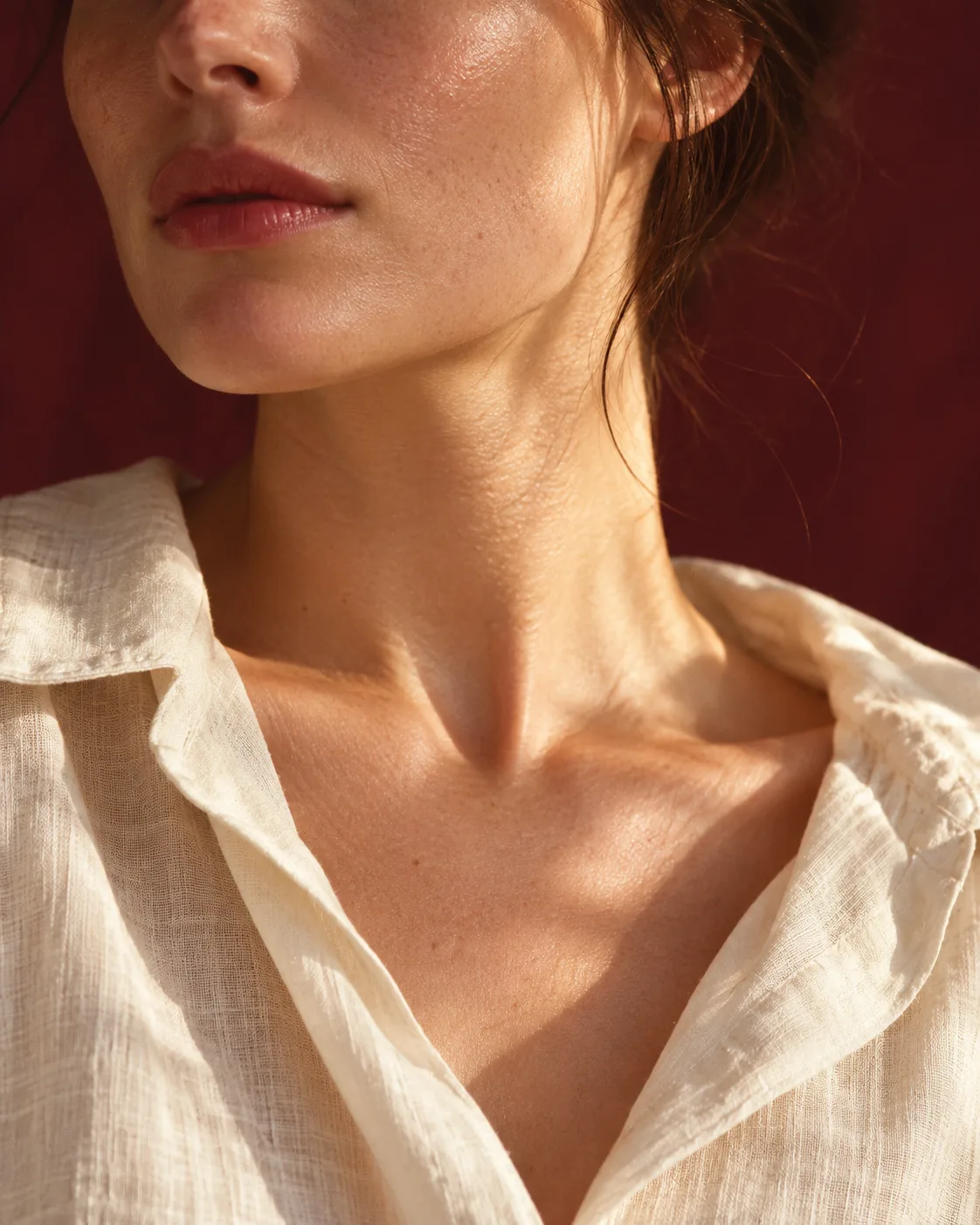 Natural neck and collarbone skin in soft light