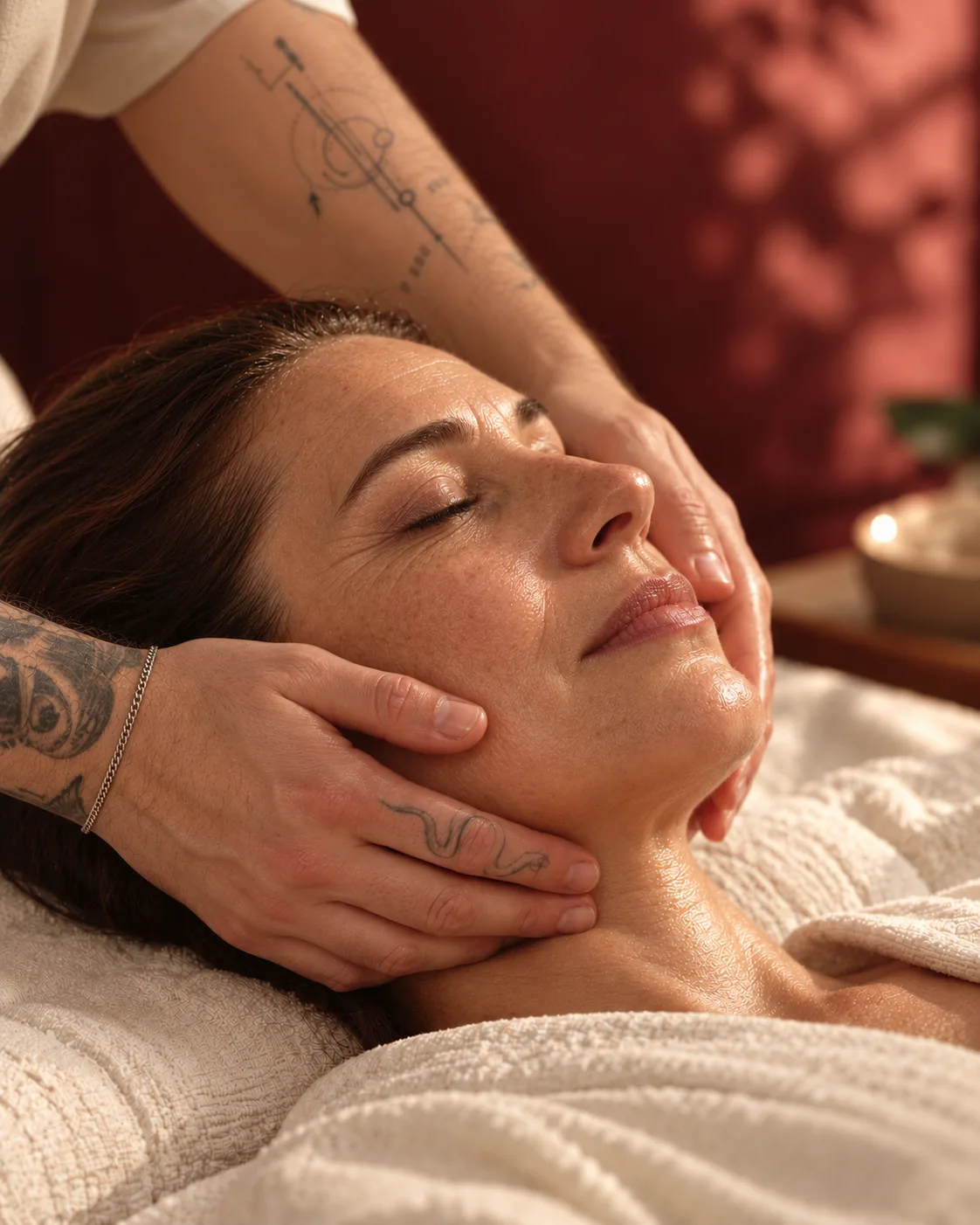 A facial treatment in soft natural light